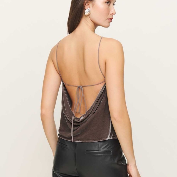 Reformation Rea Velvet Top in Brown - Picture 3 of 5